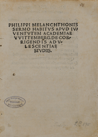 Titelblatt De corrigendis adolescentiae studiis